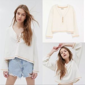 Urban Outfitters Clearwater Henley Cropped pullover, Size Small Oversized Knit